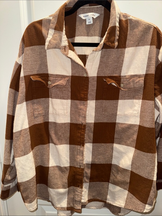 Old Navy Tops - Old Navy Fabulous Flannel Brown & Cream Buffalo Plaid Shirt Sz XL